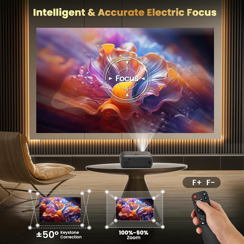 FUDONI [Electric Focus/High Brightness] Projector with WiFi and Bluetooth, Native 1080P Real 400 ANSI Lumen, Outdoor Movie Projector Max 300'' Display, for iOS/Android/TV Stick/HDMI/USB/Laptop - Image 2